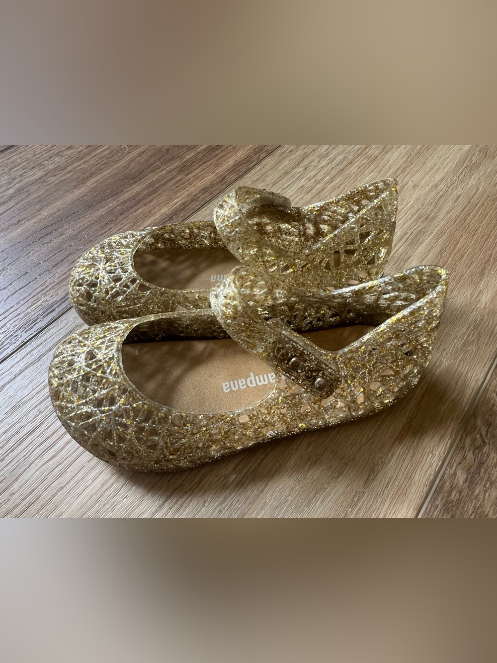Mini Melissa Campana Zig Zag Gold Glitter Jelly Mary Jane Sandals